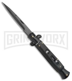 9.5" Anomaly Stiletto Black Automatic Knife - Bayonet Black Plain