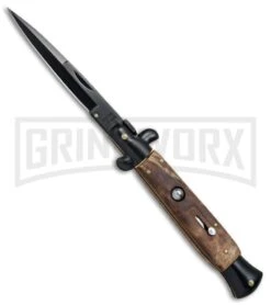 9.5" Anomaly Stiletto Wood Automatic Knife - Bayonet Black Plain