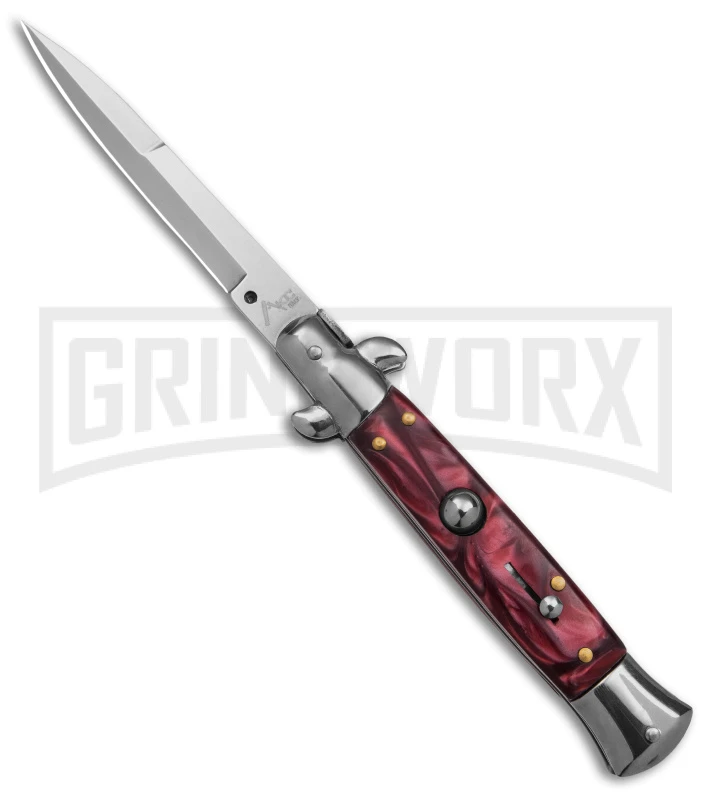 9" Anomaly Stiletto Red Pearlex Automatic Knife - Satin Bayonet 1 9" Anomaly Stiletto Red Pearlex Automatic Knife - Satin Bayonet