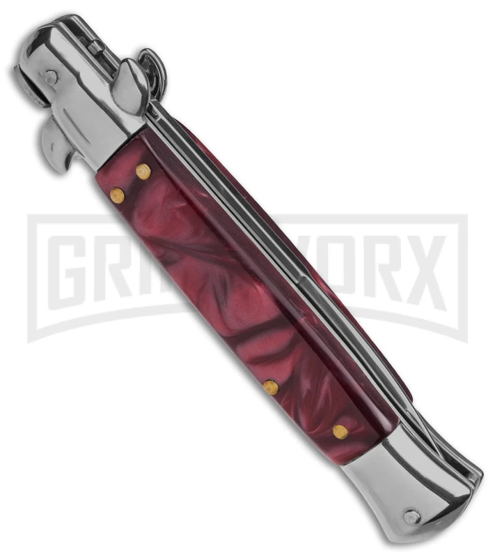 9" Anomaly Stiletto Red Pearlex Automatic Knife - Satin Bayonet 3 9" Anomaly Stiletto Red Pearlex Automatic Knife - Satin Bayonet - Image 3
