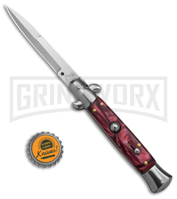 9" Anomaly Stiletto Red Pearlex Automatic Knife - Satin Bayonet 4 9" Anomaly Stiletto Red Pearlex Automatic Knife - Satin Bayonet - Image 4