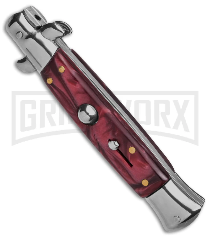 9" Anomaly Stiletto Red Pearlex Automatic Knife - Satin Bayonet 2 9" Anomaly Stiletto Red Pearlex Automatic Knife - Satin Bayonet - Image 2