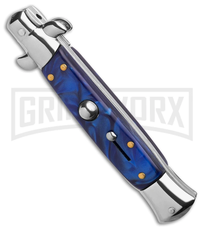 9" Anomaly Stiletto Blue Pearlex Automatic Knife - Satin Kriss 2 9" Anomaly Stiletto Blue Pearlex Automatic Knife - Satin Kriss - Image 2