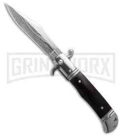 Italia 9" CZ Ebony Wood Bolster Release Automatic Knife - Damascus Plain