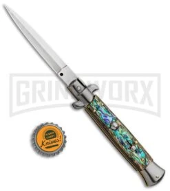 Frank B 9" Italian Stiletto Abalone Automatic Knife - Dagger Satin -Deals Blade Master Store 9in Frank B Genuine Abalone Automatic Stiletto Dagger BP 8804 jr bottlecap large