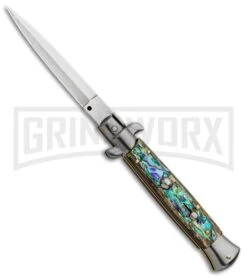 Frank B 9" Italian Stiletto Abalone Automatic Knife - Dagger Satin