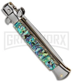 Frank B 9" Italian Stiletto Abalone Automatic Knife - Dagger Satin -Deals Blade Master Store 9in Frank B Genuine Abalone Automatic Stiletto Dagger BP 8804 jr side large