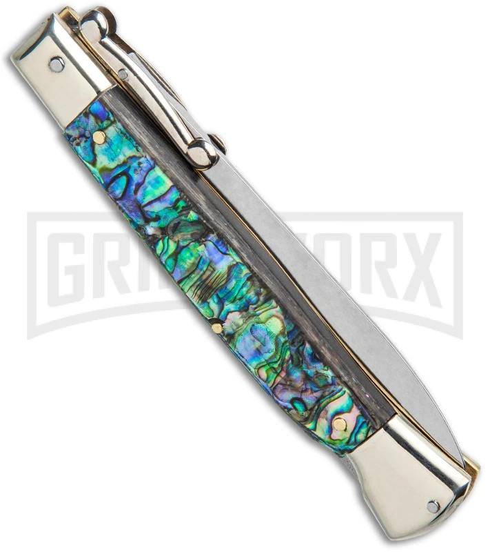 AGA 9" Italian Stiletto Swinguard Abalone Automatic Lockback Knife - Dagger 3 AGA 9" Italian Stiletto Swinguard Abalone Automatic Lockback Knife - Dagger - Image 3