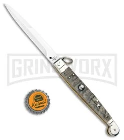 A.G.A. Campolin 9" Ram Horn Sicilian Ring Pull Automatic Knife - Bayonet -Deals Blade Master Store AGA Camplin 9in Sicilian Ring Pull Auto Ram Horn Satin Bayo BHQ 100997 jr bottlecap large