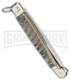 A.G.A. Campolin 9" Ram Horn Sicilian Ring Pull Automatic Knife - Bayonet -Deals Blade Master Store AGA Camplin 9in Sicilian Ring Pull Auto Ram Horn Satin Bayo BHQ 100997 jr side large