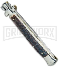 AGA Campolin 11" 2017 Italian Picklock Stag Automatic Knife - Bayonet 6 AGA Campolin 11" 2017 Italian Picklock Stag Automatic Knife - Bayonet -Deals Blade Master Store AGA Campolin 11in Picklock Italian Stiletto Stag Horn Satin BHQ 78222 jr side large