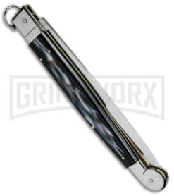 A.G.A. Campolin 16" Sim Horn Sicilian Ring Pull Automatic Knife - Satin Plain -Deals Blade Master Store AGA Campolin 16in Sicilan Ring Pull Sim Horn BHQ 71213 jr side large