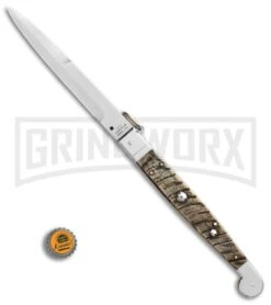 A.G.A. Campolin 16" Ram Horn Sicilian Ring Pull Automatic Knife - Bayonet -Deals Blade Master Store AGA Campolin 16in Sicilian Ring Pull Auto Ram Horn Satin Bayo BHQ 87416 er bottlecap large
