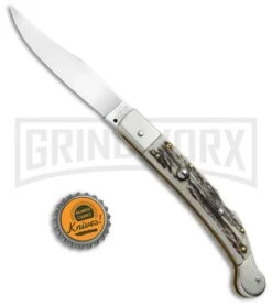 AGA Campolin Sahara Stag Italian Stiletto Automatic Knife - Mirror Plain -Deals Blade Master Store AGA Campolin 9in Sahara Italian Stiletto LB Stag Mirror BHQ 74051 jr bottlecap 2 large