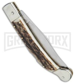 AGA Campolin Sahara Stag Italian Stiletto Automatic Knife - Mirror Plain -Deals Blade Master Store AGA Campolin 9in Sahara Italian Stiletto LB Stag Mirror BHQ 74051 jr side large