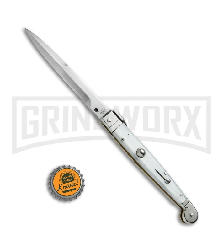 A.G.A. Campolin 9" Sicilian White Pearlex Picklock Automatic Knife - Bayonet 4 A.G.A. Campolin 9" Sicilian White Pearlex Picklock Automatic Knife - Bayonet - Image 4