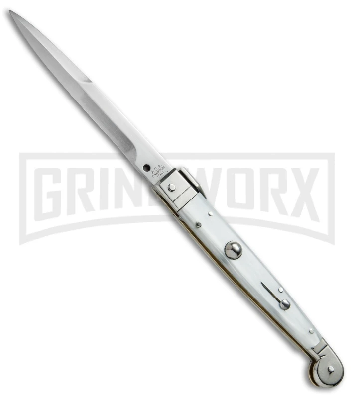 A.G.A. Campolin 9" Sicilian White Pearlex Picklock Automatic Knife - Bayonet 1 A.G.A. Campolin 9" Sicilian White Pearlex Picklock Automatic Knife - Bayonet
