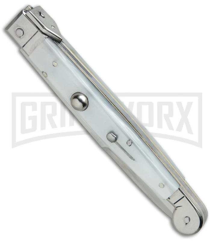 A.G.A. Campolin 9" Sicilian White Pearlex Picklock Automatic Knife - Bayonet 2 A.G.A. Campolin 9" Sicilian White Pearlex Picklock Automatic Knife - Bayonet - Image 2