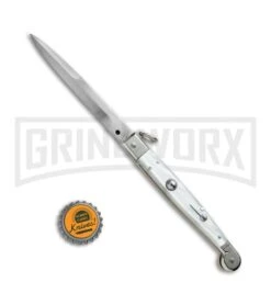 A.G.A. Campolin 9" Sicilian Ring Pull White Pearlex Automatic Knife - Bayonet -Deals Blade Master Store AGA Campolin 9in Sicilian White Pearlex Ring Pull Bayo BP 19445 jr bottlecap large