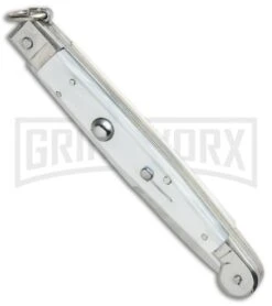 A.G.A. Campolin 9" Sicilian Ring Pull White Pearlex Automatic Knife - Bayonet -Deals Blade Master Store AGA Campolin 9in Sicilian White Pearlex Ring Pull Bayo BP 19445 jr spine large