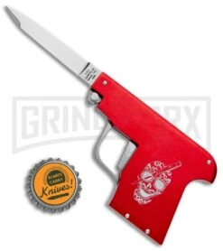 AGA Campolin Red Automatic Gun Knife - Satin Plain -Deals Blade Master Store AGA Campolin Gun Knife Auto Red Satin CEM PIS RED GX 33940 jr bottlecap large