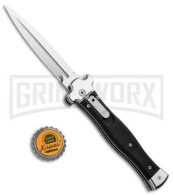 AGA Campolin Zero Black Coated Leverlock Automatic Knife - Dagger Polish Plain -Deals Blade Master Store AGA Campolin Zero Dagger LL Auto Black Coated Polish AGA01LN LD BHQ 92042 jr bottlecap large