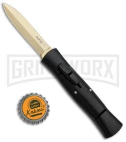AKC 007 Concord Black OTF Automatic Knife - Dagger Gold Plain -Deals Blade Master Store AKC 007 Concord Dagger OTF Auto Black Gold BP 28946 jr bottlecap large