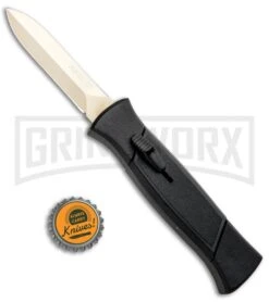AKC 777 Blackfinger Black OTF Automatic Knife - Dagger Gold Plain -Deals Blade Master Store AKC 777 Blackfinger OTF Auto Black Gold Dagger BHQ 92040 jr bottlecap large