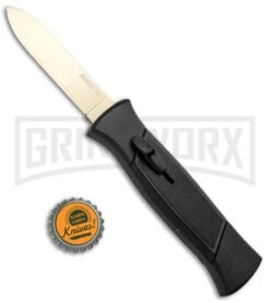 AKC 777 Blackfinger Black OTF Automatic Knife - Flat Gold Plain -Deals Blade Master Store AKC 777 Blackfinger OTF Auto Black Gold Flat BHQ 92039 jr bottlecap large