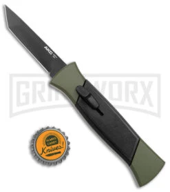 AKC 777 Blackfinger Green/Black OTF Automatic Knife - Black Tanto -Deals Blade Master Store AKC 777 Blackfinger OTF Auto Green Black Black Tanto BHQ 153513 jr bottlecap large