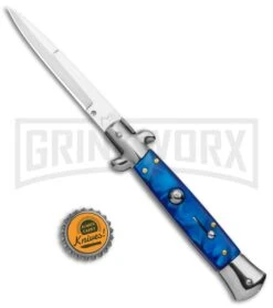 9" Anomaly Stiletto Blue Pearlex Automatic Knife - Satin Bayonet -Deals Blade Master Store AKC 9in Blue Pearlex Acrylic Auto Italian Bayo Stiletto Satin GX 37998 jr bottlecap large