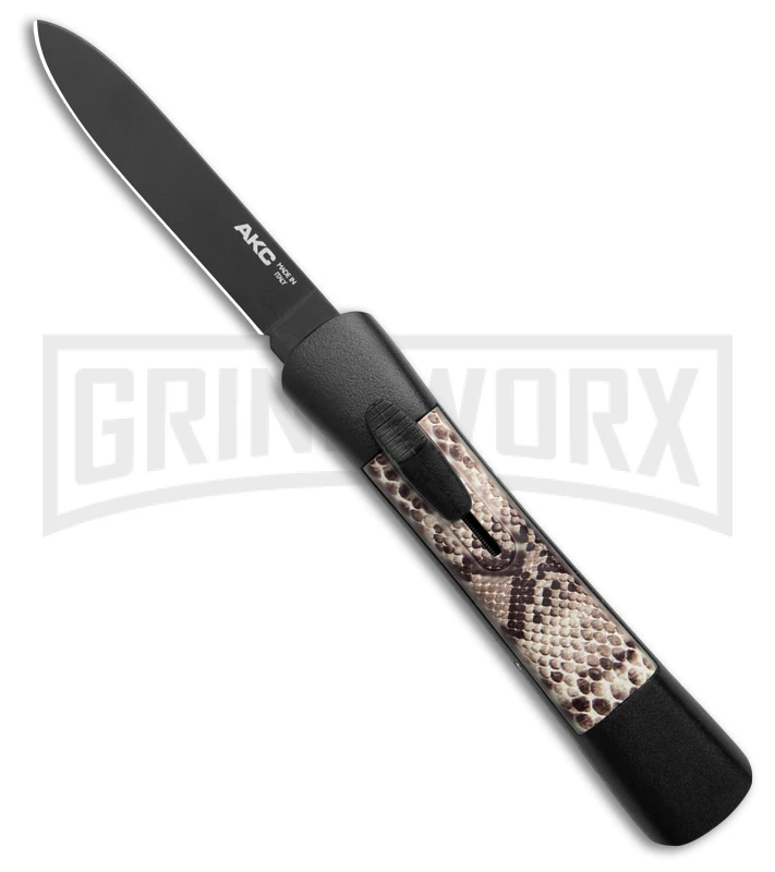 AKC Concord Snake OTF Automatic Knife - Flat Grind Black Drop Point Plain 1 AKC Concord Snake OTF Automatic Knife - Flat Grind Black Drop Point Plain