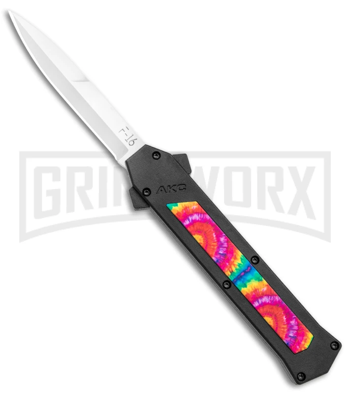 AKC F-16 Tie Dye D/A OTF Automatic Knife - Bayo Satin Plain 1 AKC F-16 Tie Dye D/A OTF Automatic Knife - Bayo Satin Plain
