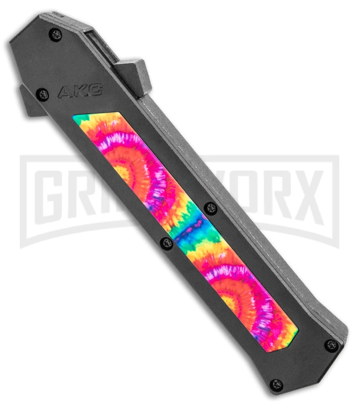 AKC F-16 Tie Dye D/A OTF Automatic Knife - Bayo Satin Plain 2 AKC F-16 Tie Dye D/A OTF Automatic Knife - Bayo Satin Plain - Image 2