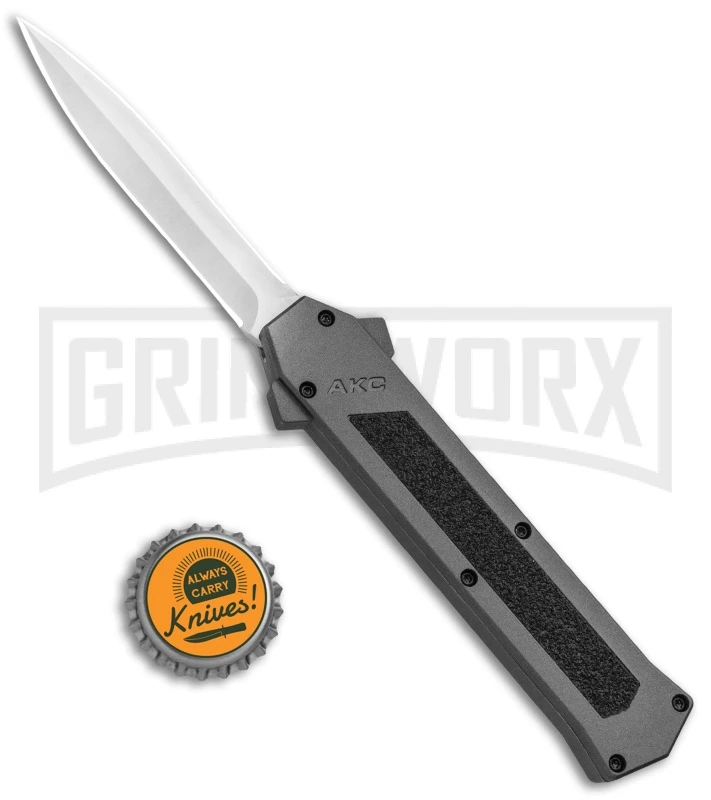 AKC F-16 Gray D/A OTF Automatic Knife - Dagger Satin Plain 4 AKC F-16 Gray D/A OTF Automatic Knife - Dagger Satin Plain - Image 4