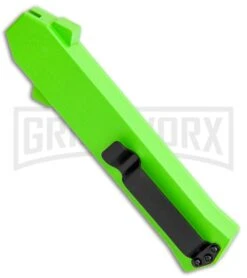 AKC F-16 Neon Green D/A OTF Automatic Knife - Dagger Satin Plain -Deals Blade Master Store AKC F 16 DA Dagger OTF Auto Neon Green Satin BHQ 113380 jr side large