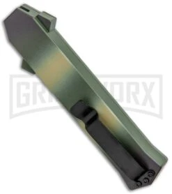 AKC F-16 OD Green Camo D/A OTF Automatic Knife - Bayo Satin Plain -Deals Blade Master Store AKC F 16 DA Dagger OTF Auto OD Green Camo Satin BHQ 125319 jr side large