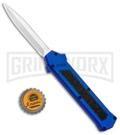AKC F-16 Blue D/A OTF Automatic Knife - Dagger Satin Plain -Deals Blade Master Store AKC F 16 DA Dagger OTF Blue Satin BHQ 93753 jr bottlecap large