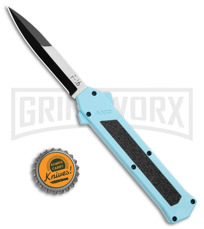 AKC F-16 Teal D/A OTF Automatic Knife - Bayonet Two Tone Plain 4 AKC F-16 Teal D/A OTF Automatic Knife - Bayonet Two Tone Plain - Image 4