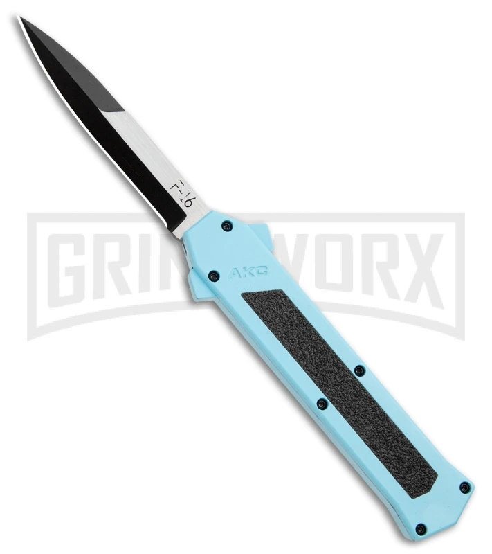 AKC F-16 Teal D/A OTF Automatic Knife - Bayonet Two Tone Plain 1 AKC F-16 Teal D/A OTF Automatic Knife - Bayonet Two Tone Plain