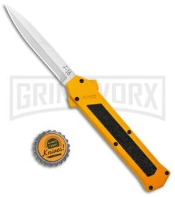 AKC F-16 Yellow D/A OTF Automatic Knife - Bayonet Satin Plain -Deals Blade Master Store AKC F 16 Yellow DA OTF Auto Bayo Satin GX 37617 jr bottlecap large
