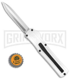 AKC F-20 White D/A OTF Automatic Knife - Spear Point Satin Plain -Deals Blade Master Store AKC F 20 D A Spear Point OTF AK White Aluminium 3in Satin BHQ 158200 td size large