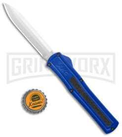 AKC F-20 Blue D/A OTF Automatic Knife - Spear Point Satin Plain -Deals Blade Master Store AKC F 20 DA Dagger OTF Auto Blue Satin BHQ 140833 jr bottlecap large