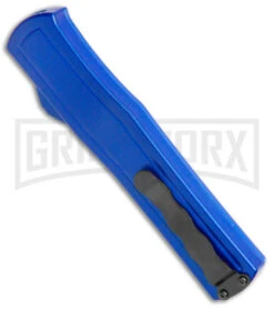 AKC F-20 Blue D/A OTF Automatic Dagger Knife - Satin Plain -Deals Blade Master Store AKC F 20 DA Dagger OTF Auto Blue Satin BHQ 141098 jr side 2 large