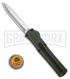 AKC F-20 D/A OTF OD Green Aluminum Automatic Knife - Satin Plain -Deals Blade Master Store AKC F20 DA OTF AK Dagger OD Green Alum 3in Satin BHQ 178613 td size large