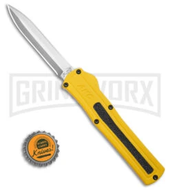 AKC F-20 D/A Dagger Yellow Aluminum OTF Automatic Knife - Satin Plain -Deals Blade Master Store AKC F20 DA OTF AK Dagger yellow Alum 3in Satin BHQ 178761 td size large