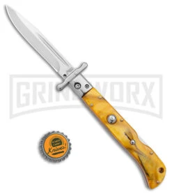 Italian Style 9" Roma Yellow Pearlex Automatic Swinguard - Polished Plain -Deals Blade Master Store AKC Italian Style 9in Roma DP Auto Swinguard Yellow Pearlex Polished BHQ 175957 jr bottlecap large