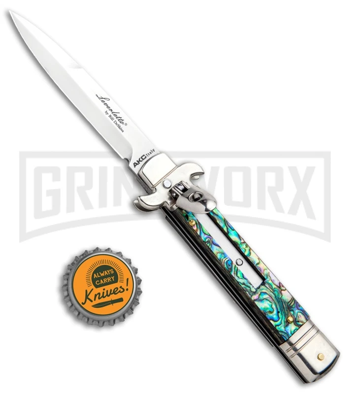 AKC 7.75" Leverletto Abalone Automatic Knife - Bayonet 4 AKC 7.75" Leverletto Abalone Automatic Knife - Bayonet - Image 4