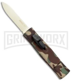 AKC Minion Concord Green Camo OTF Automatic Knife - Flat Gold Plain