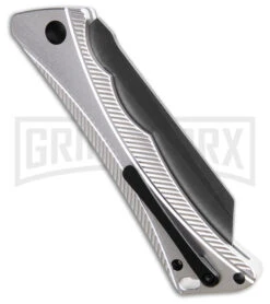 AKC Smarty Silver W/Black Bolster Automatic Knife Reverse Tanto - Black SW Plain -Deals Blade Master Store AKC Smarty Automatic Knife Silver w Black Bolster 3.3in Black Stonewash BHQ 185812 hd side large